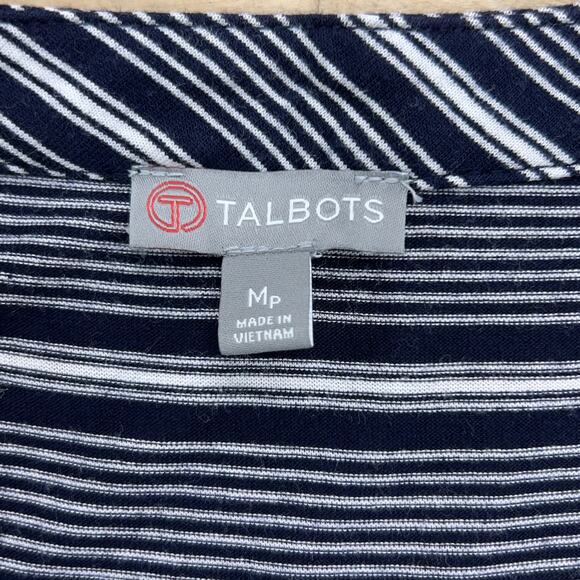 Talbots Womens Size MP Navy Blue Striped TShirt Top Slit Neck - Picture 11 of 14